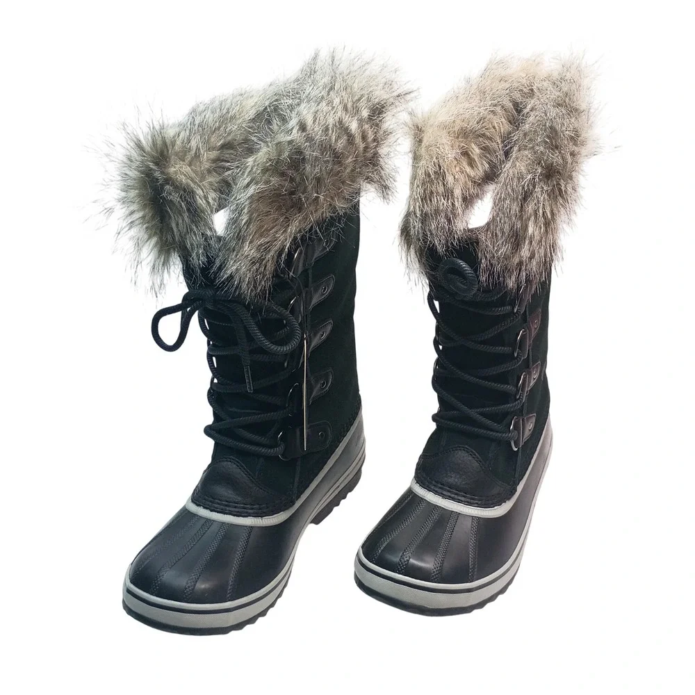 Sorel Joan of Arctic Boot Women Sz 10 Black Waterproof Insulated Faux Fur Suede
